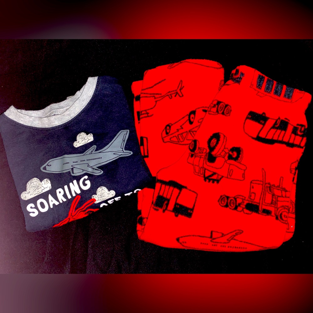 Toddler Boys Carter’s Red & Black Vehicle Pajama Set Size 4T